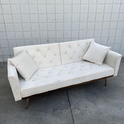 Luxury White Velvet Futon Sofa Bed Living Room Couch