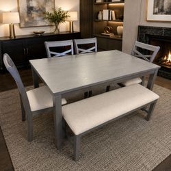 6 PIECE SOLID WOOD DINING TABLE SET