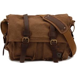 BRAND NEW WITH TAGS!!! Clelo Sechunk Vintage Military Canvas & Leather Laptop Messenger Bags Satchel