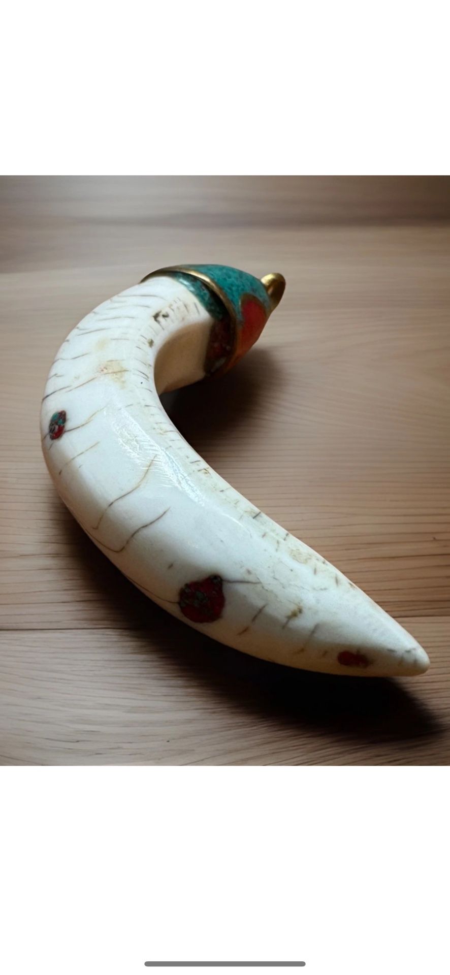 Vintage & Unique Ethnic Tibetan Yak Bone Tusk Amulet Pendant 2”in & 16grams