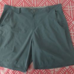 Free Fly Shorts Men's Size 36 Chino Flat Front Green Polyester Stretch 7" Inseam