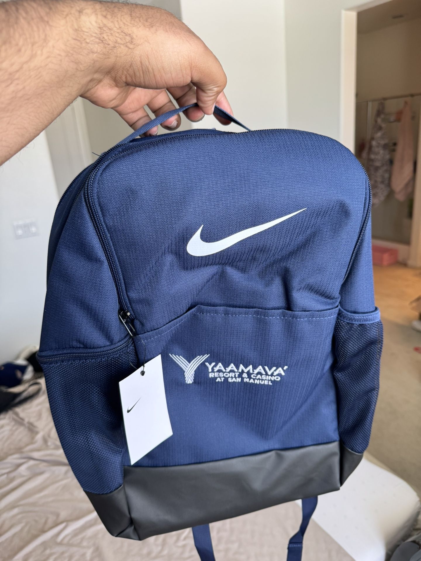Navy Blue Nike Backpack With Black Leather