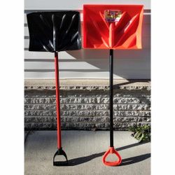 2 Plastic Snow Shovels (Orange One New - Black Used)