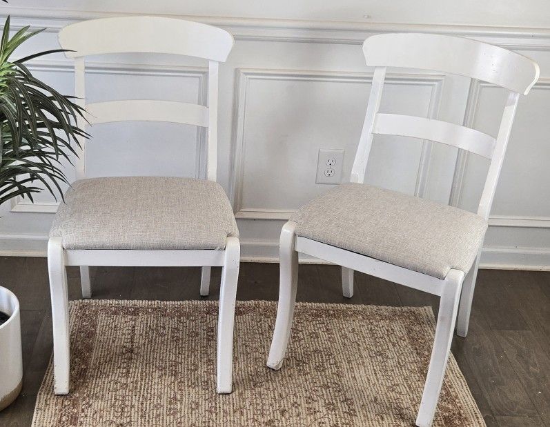 Set of 2 | White Farmhouse Chairs | Freshly Reupholstered | Neutral