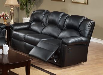 Brand new black faux leather manual reclining sofa