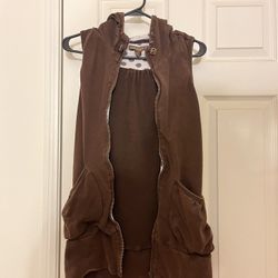 Long Sleeveless Brown Chocolate Jacket With Polka Dot Hoodie
