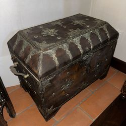 Leather, Metal, Solid Wood Trunk