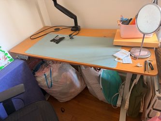 Electric standing desk and mesh office chair