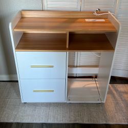 $50 OBO White & Wood File Cabinet with Charging Station / Printer Stand