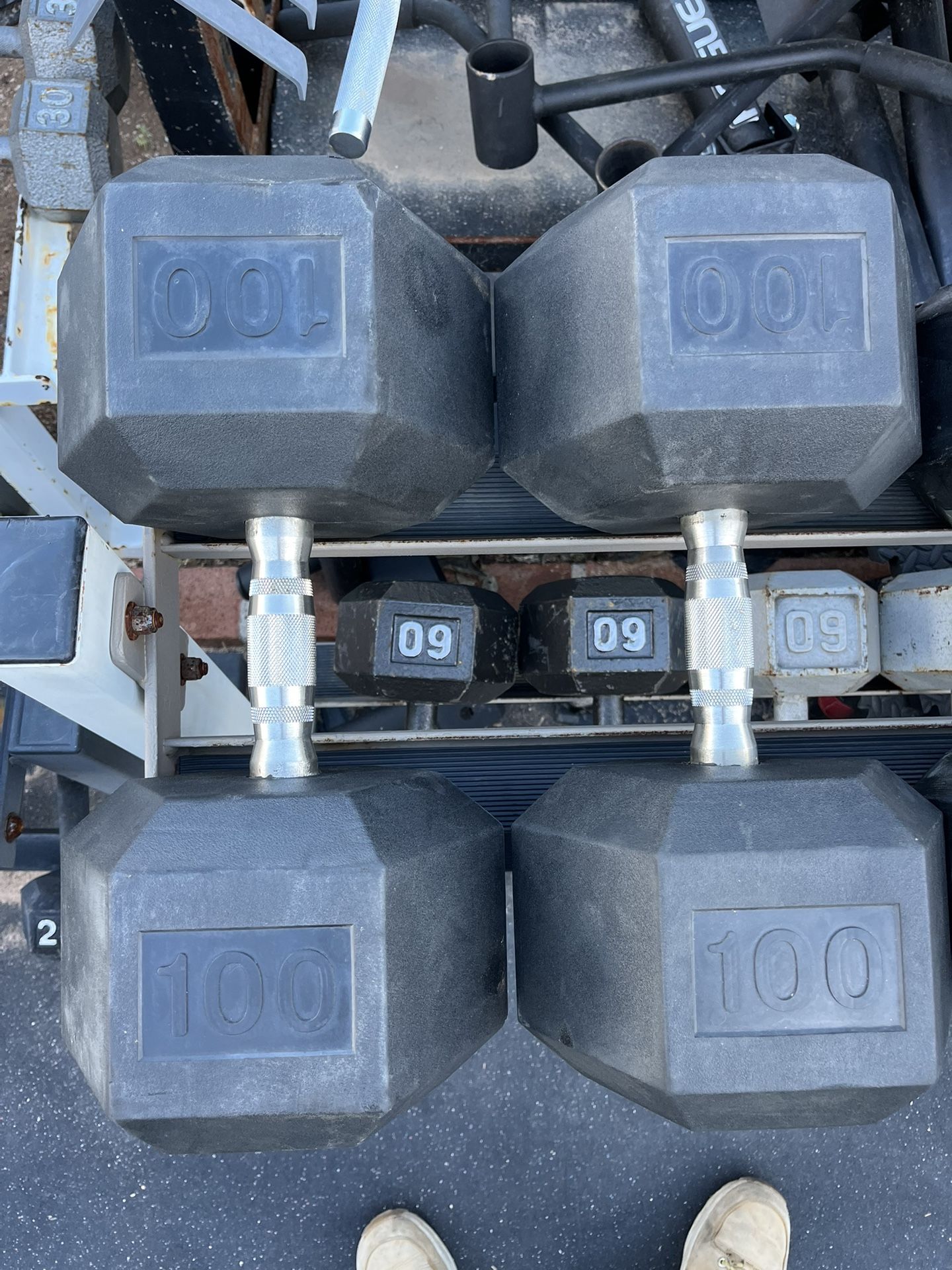 100lb Hex Rubber Dumbbell Set Weights