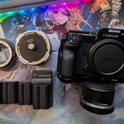 Fujifilm GFX 100s With EF-GFX AF Adapter, Laowa MFC Expander Adapter, PL-GFX Adapter, Cage, Batteries, Charger
