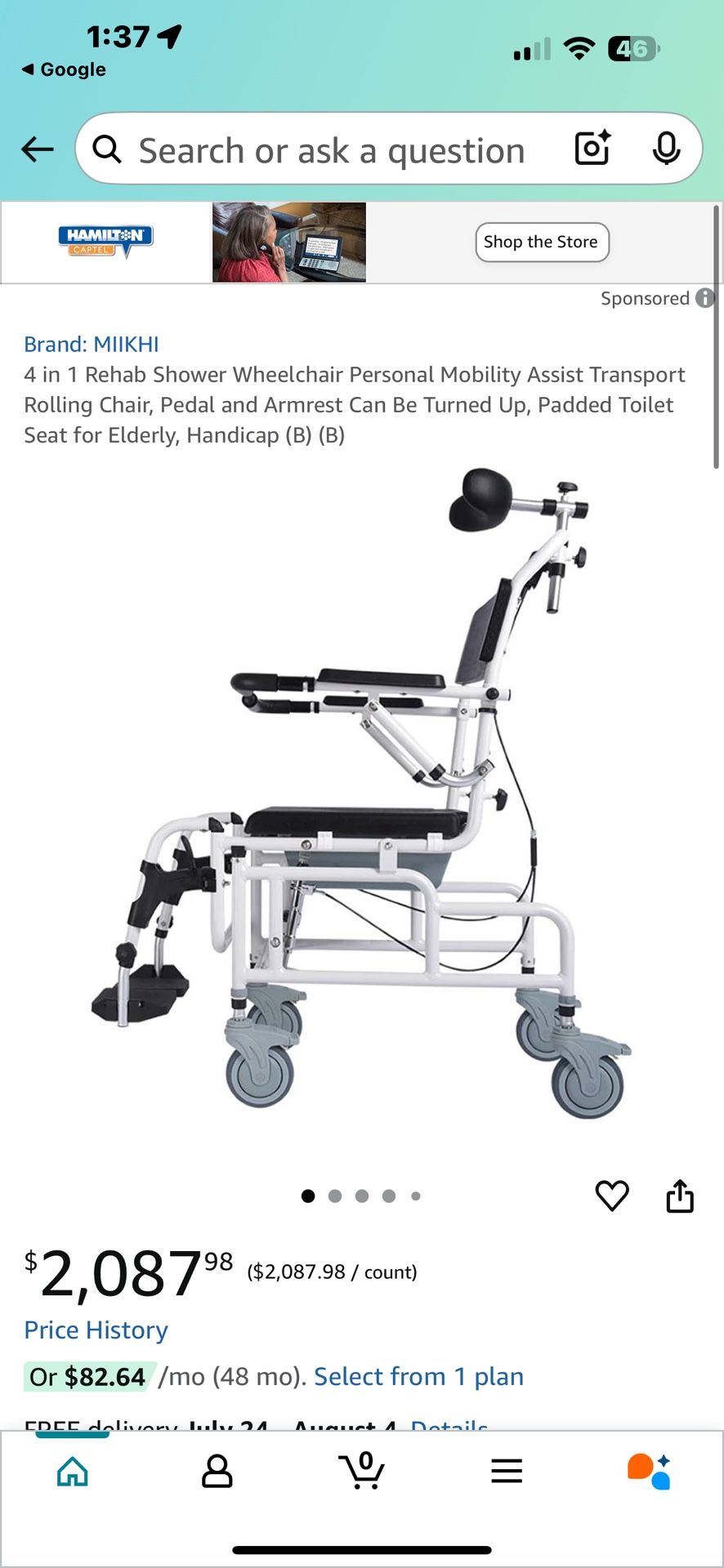 4 in 1 Rehab Shower Wheelchair Personal Mobility Assist Transport Rolling Chair, - Retail: $2100.
