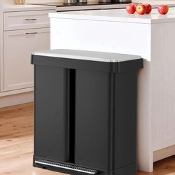 16 Gallon Dual Trash Can, 60L(2x30L) Stainless Steel Kitchen Garbage Can, Step-on Classified Recycle Garbage Bin with Removable Inner Buckets, for Kit