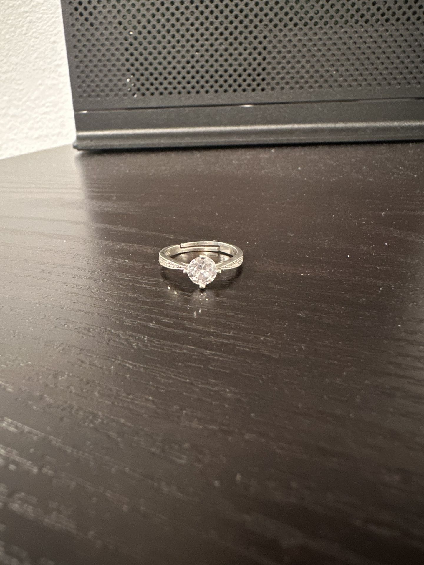 Silver Diamond Ring with Heart Shaped Details
