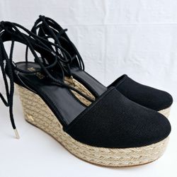 Michael Kors Black women's platform espadrille Lace Up wedge sandals Size 9M