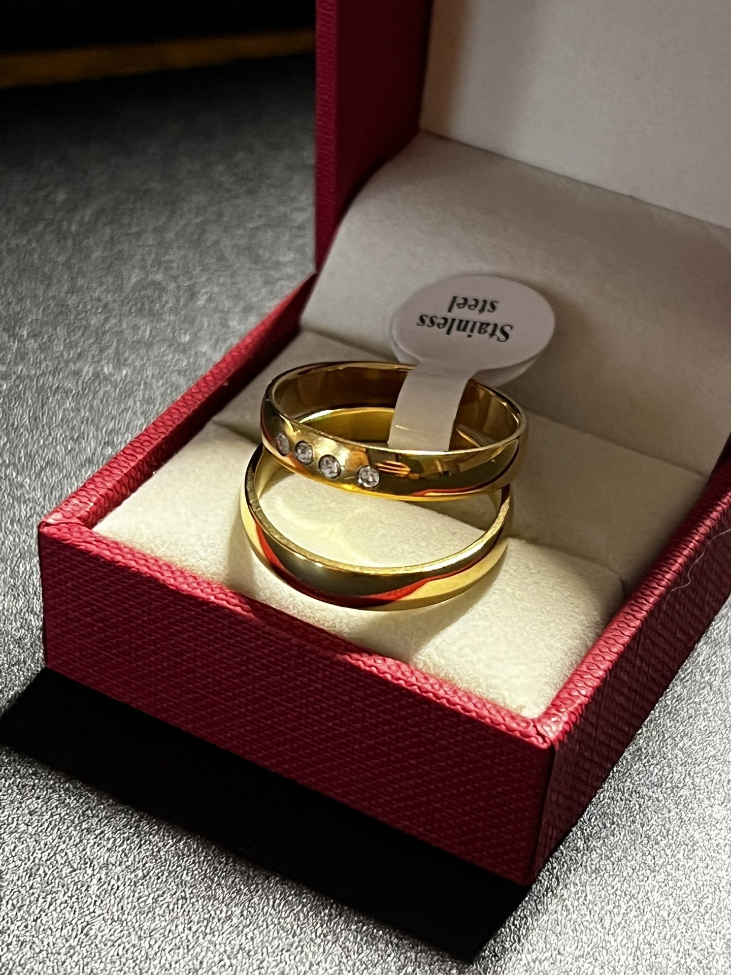 New Yellow Gold Stainless Steel Ring Set Size 9 Wedding Engagement Band