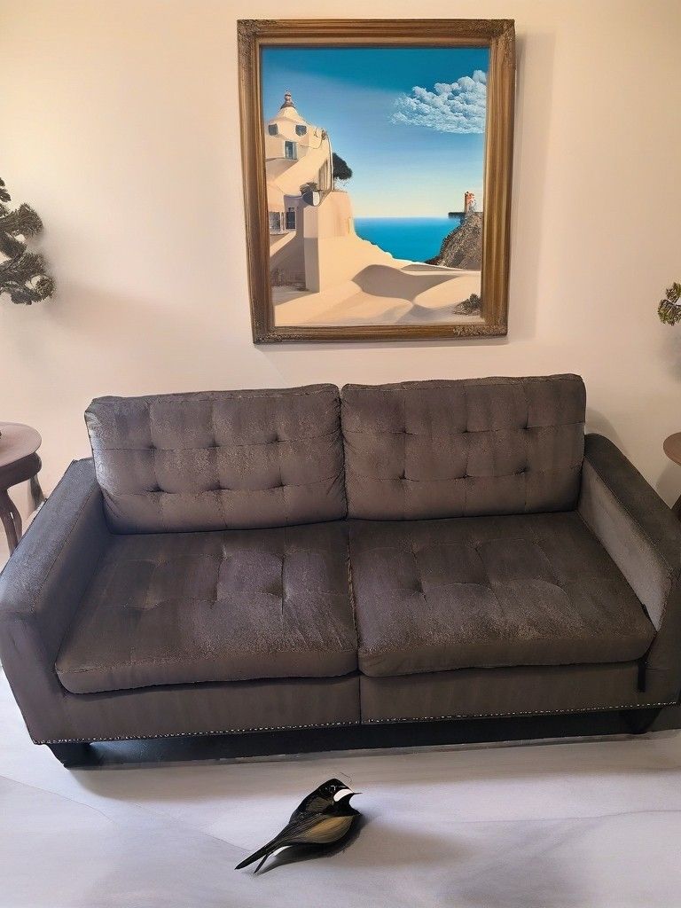 Pemberly Row 18.5" Contemporary Microfiber Upholstered Tufted Sofa in Chocolate