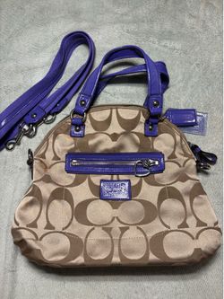 Coach Daisy Signature Convertible Satchel Crossbody Bag - Khaki & Violet Purple (F21713)
