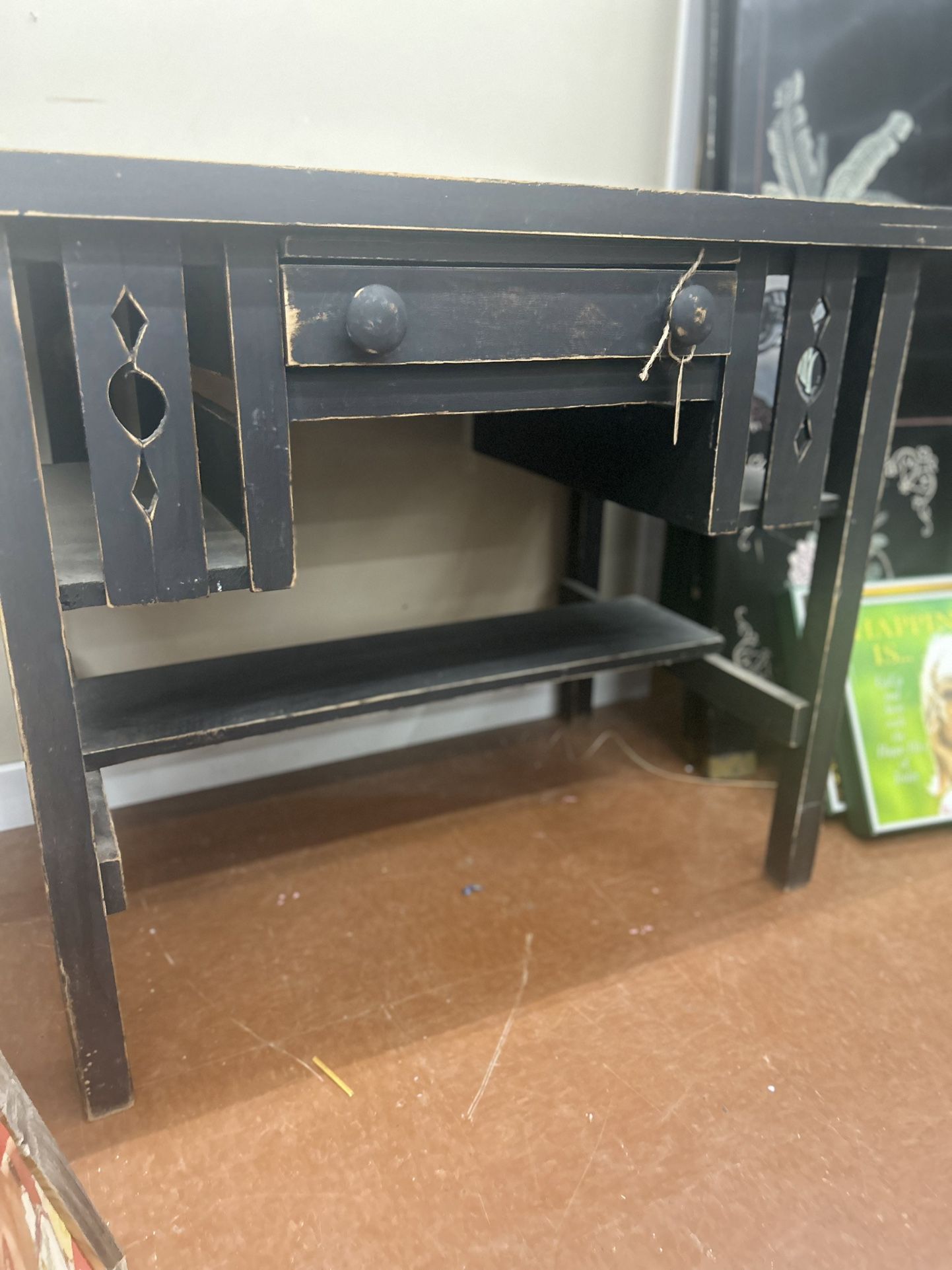 Rustic Arts & Crafts Solid Wood Desk/Console Table– Distressed Black Finish