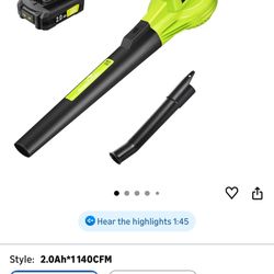 SnapFresh Cordless Leaf Blower - 20V Electric Leaf Blower with 2.0 Ah Battery and Charger - Lightweight 2-Speed Leaf Blower for Lawn Care and Yard/Gar