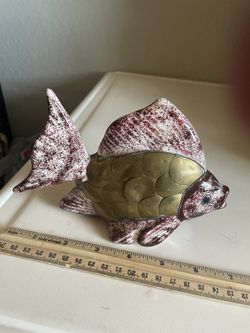 Vintage Mexican Tonala Ceramic and Brass Fish