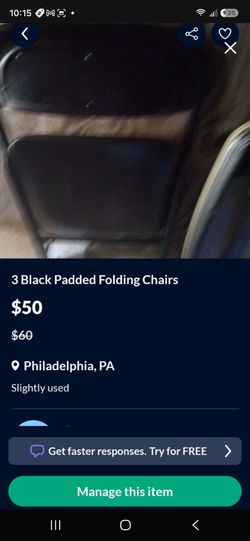 3 Black Padded Folding Chairs