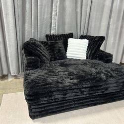 Fluffy Black Couch Oversized 