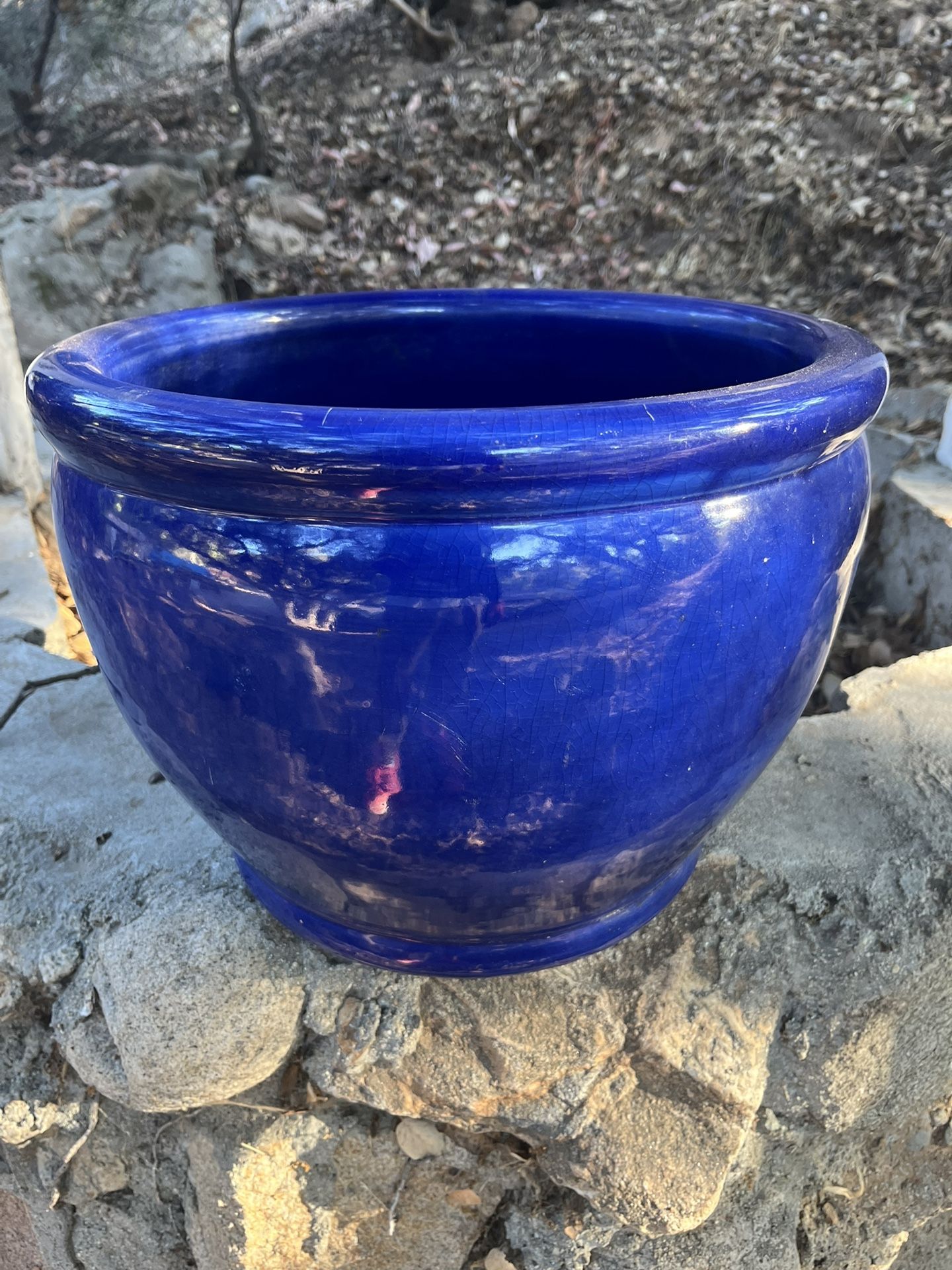 Vintage Mexican Style Vase / Maya / McBean blue cobalt 14” round x 10” tall
