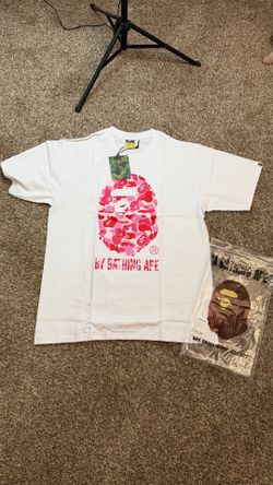 White and pink bape tee