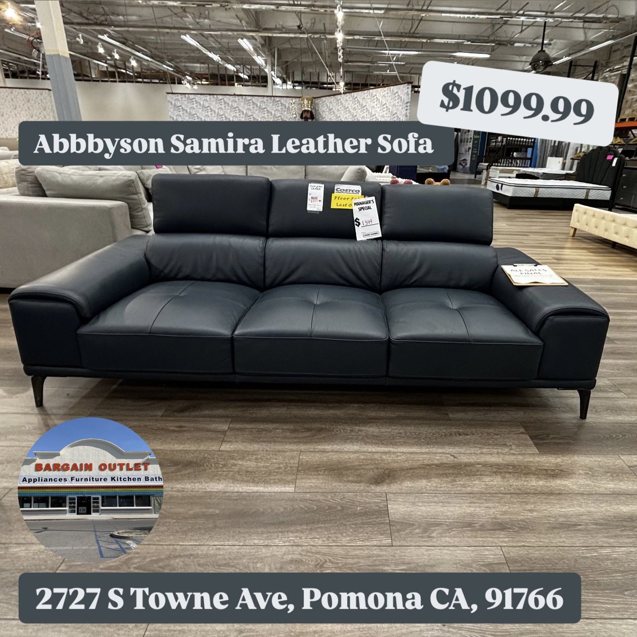 Abbyson Samira Leather Sofa In Blue