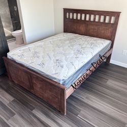 Queen Solid Wood Bed With Mattress $540