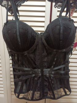So hot! Black lace corset with thong sz. M $45