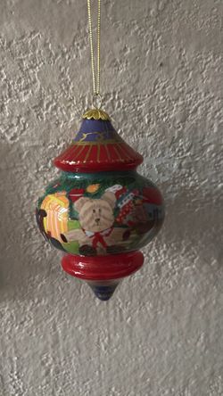 Hand-Painted Christmas Ornament with Teddy Bear Scene