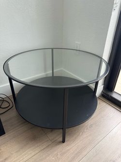 Round Glass Coffee Table – Black Frame – 33” Diameter – $60 OBO