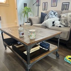 Rustic Wood And Steel Coffee Table 