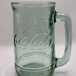 Coca-Cola Embossed Green Glass Stein With Handle
