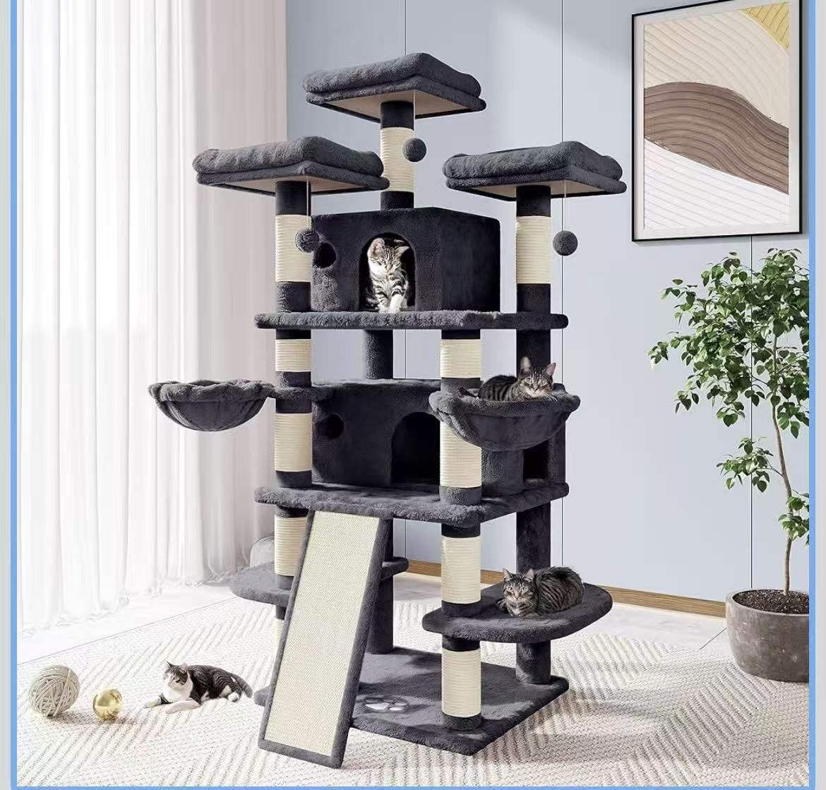 68-inch Cat Tree/House and Towers for Large Cats/Scratching Post/Large Multi-Level Climbing Tree with Condominium/Smoky Gray $ 100