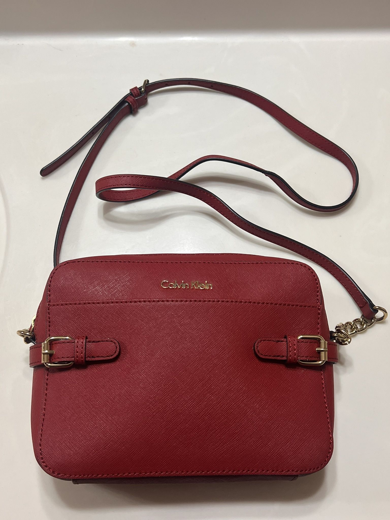 Calvin Klein Red Crossbody Bag with Gold Accents
