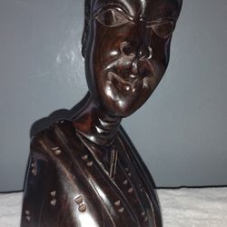 Head bust Statue Of African Man With Ebeny Woods 