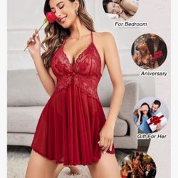 Avidlove Lingerie for Women Lace Babydoll Halter Chemise V Neck Nightgown Sexy Sleepwear Nightdress