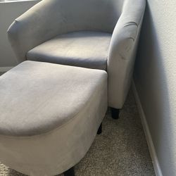 Velvet Barrel Chair & Footrest