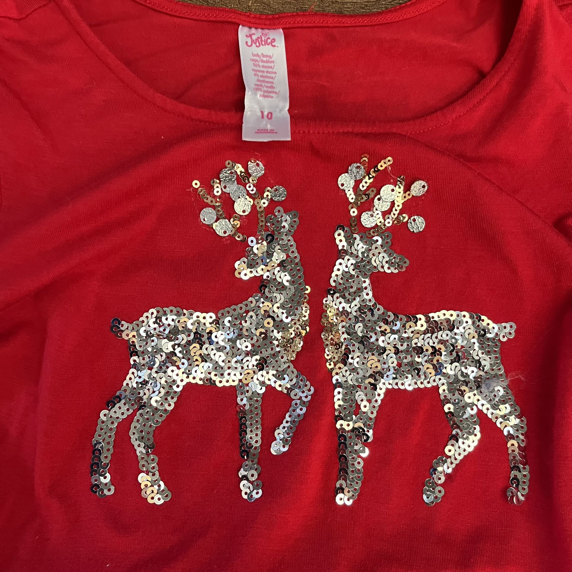 Justice Girls Youth Sequin & Tulle Reindeer Christmas Dress Sz 10