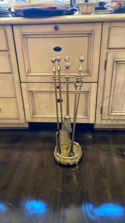 Brass Fireplace Tool Set with Stand