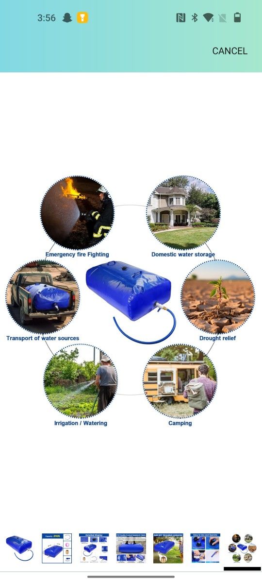 240L/63.4Gal Water Storage Bladder Containers, Portable Water Tank with Hose and 3/4" Adapters, Foldable Reservoir for Emergency, Garden Water