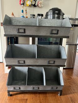 3-Tier Galvanized Metal Bin Storage Cart