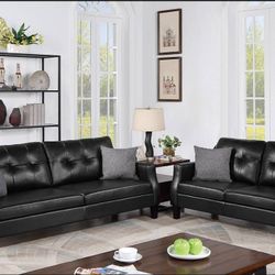 Brand New Black Leather Sofa & Loveseat 