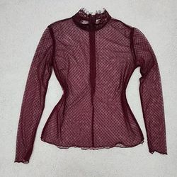 ✅️ Burgundy Long Sleeve Mesh Tee Shirt w/Zipper• Size S• Great Condition• $10firm
