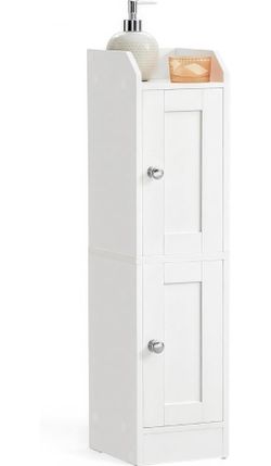Storage Cabinet Slim with Reversible Doors, 2 Doors, Cloud White Small Storage Corner Floor Cabinet, Narrow Orgnizer, Adjustable Shelves， SIREN Collec