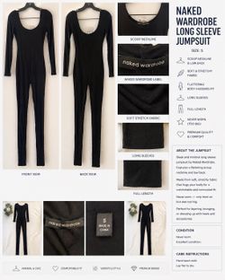 Naked Wardrobe Navy Long Sleeve Jumpsuit S Soft Stretch Knit Body-Hugging Fit