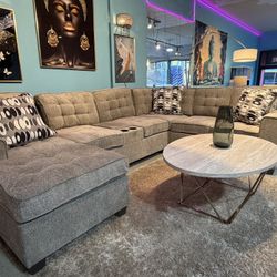 Brand New! Three Piece Sectional With Storage Console on Incredible Sale! Accent Pillows Included 